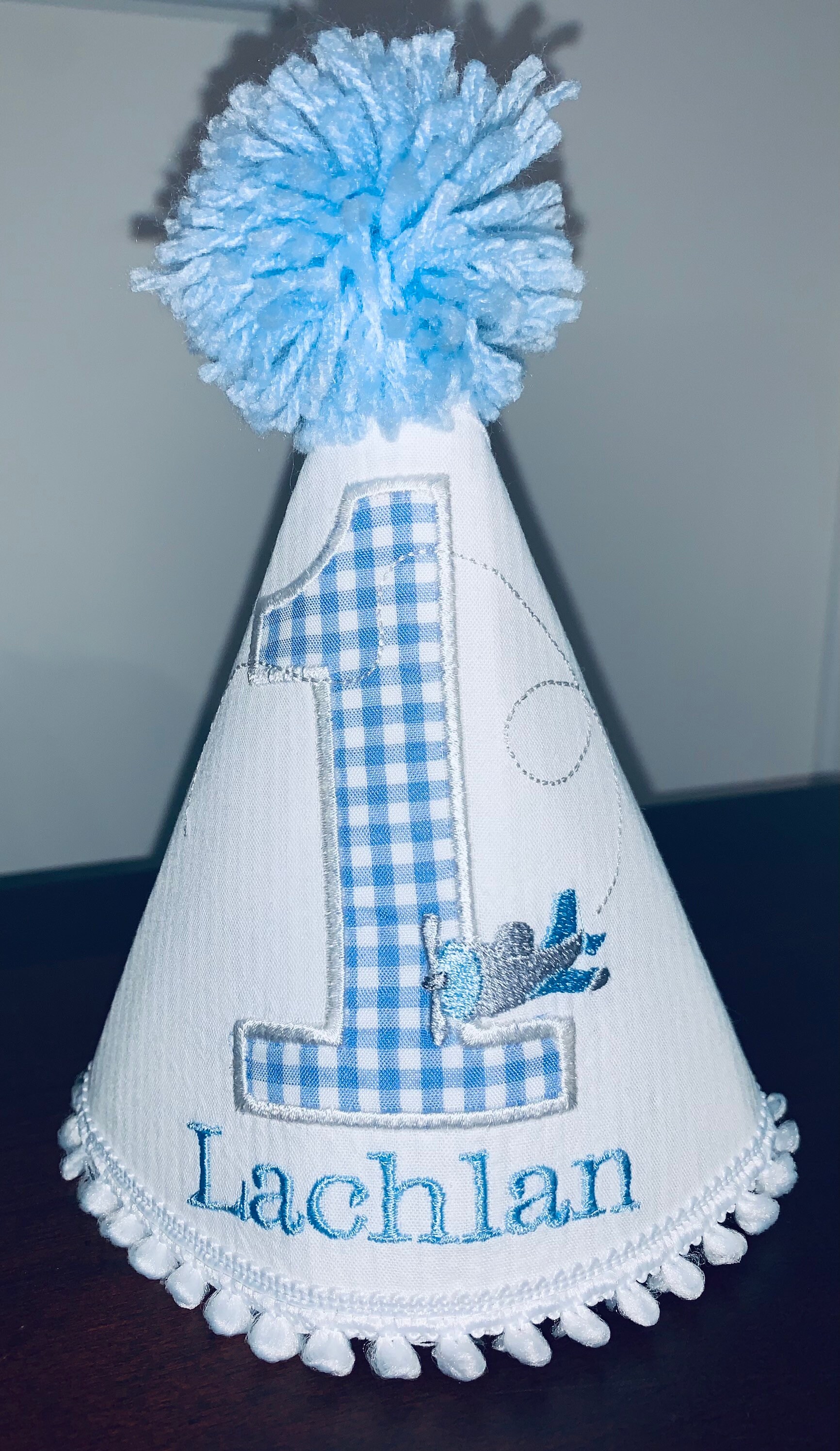 Personalized Blue Gingham Airplane Birthday Hat - Etsy
