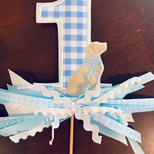 Gingham Kuchen Topper-erster Geburtstag Kuchen Topper-Labor Kuchen Topper-Seersucker Kuchen Topper-Pink Gingham Kuchen Topper-Hund Kuchen Topper