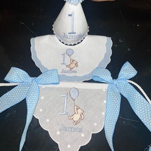 Personalized Classic Winnie The Pooh First Birthday Banner-Winnie The Pooh First Birthday Bib-Winnie The Pooh Highchair Banner- Wall Banner