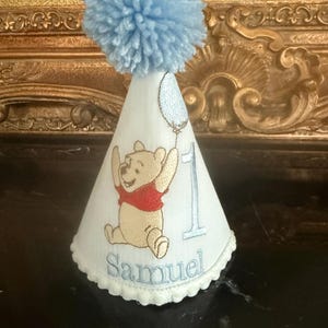 Personalized White Birthday Party Hat-Child&#39;s Birthday Hat-First Birthday Party Hat-Winnie The Pooh Party Hat-Second Pooh Birthday Party Hat