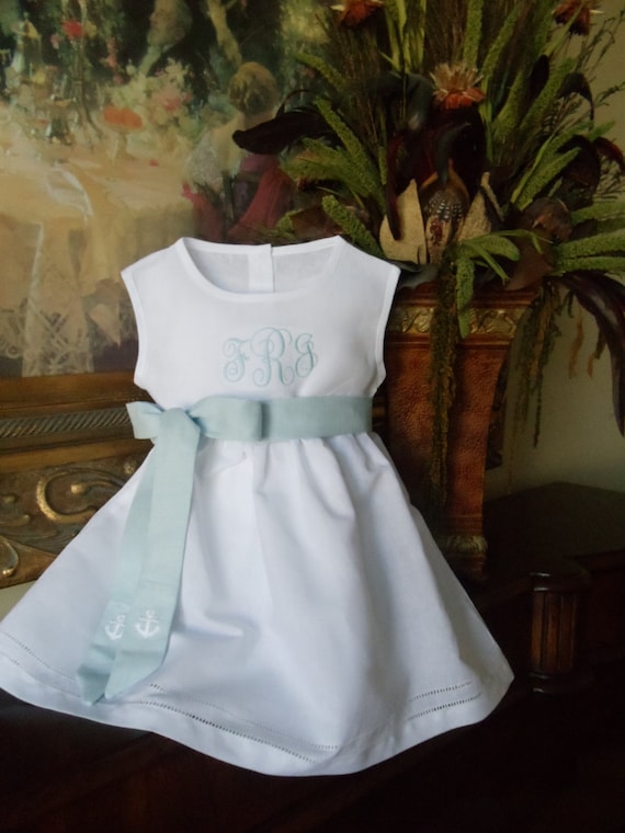 Items similar to Nautical Toddler Girl White Linen Dress with