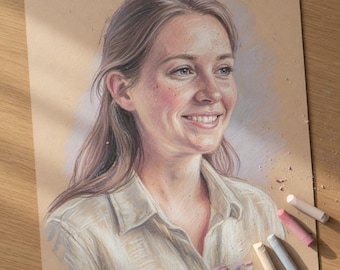 Custom Pastel Portrait from Photo, Hand Drawn Soft Pastel Portrait Drawing, Memorial or Gift for Mom or Dad, 12x16 Paper