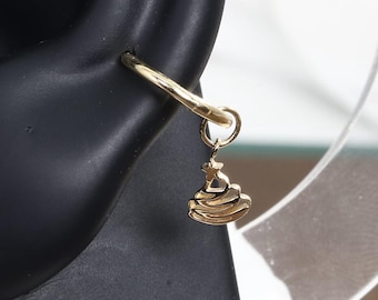 14K Solid Gold Christmas Tree Huggie Hoop Charm