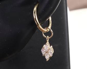 14K Solid Gold Marquise Lab Grown Diamond Hoop Earring Charm