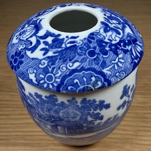 Antique Copeland Spode Blue Italian Hair Receiver, c. 1900 Vanity Jar