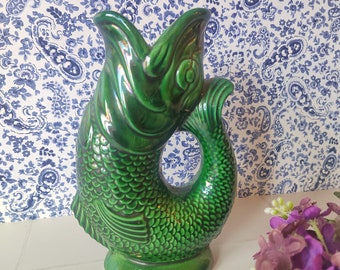 Authentic Vintage Dartmouth Small sized Gurgle/ Guggle/ Glug Fish jug/ vase in green