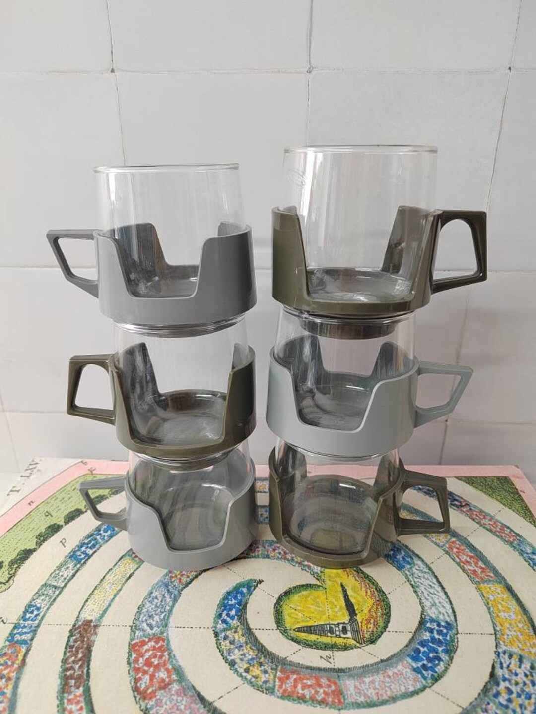 Set of 6 1960's Plastic and Glass Pyrex Tea Cups Etsy