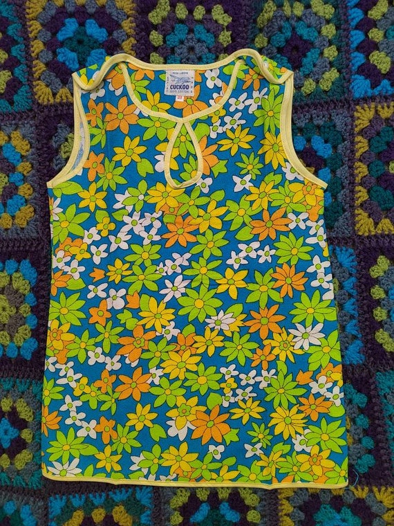 Vintage 1960's Deadstock Flower Power Smock Dress,