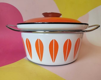 Catherineholm Lotus Design Orange and White Enamel Cooking Pot/ Pan