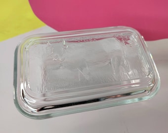 Vintage Glass Cow Butter Dish