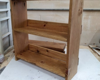 Small Pine Wood Bookcase Kit | Wooden Bookshelf Kit | 30" Wide x 24" Tall x 8" Deep | Golden Oak Stain | Handcrafted in the USA