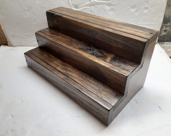 16 Inch Pine Wood Three Tier Spice Rack | Freestanding Spice Shelf | Countertop Spice Organizer | Dark Walnut Stain | Handcrafted in the USA