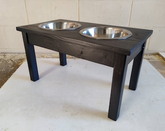 Large Wooden Dog Bowl Stand | Raised Feeding Stand for Pets | Wood Pet Bowl Holder