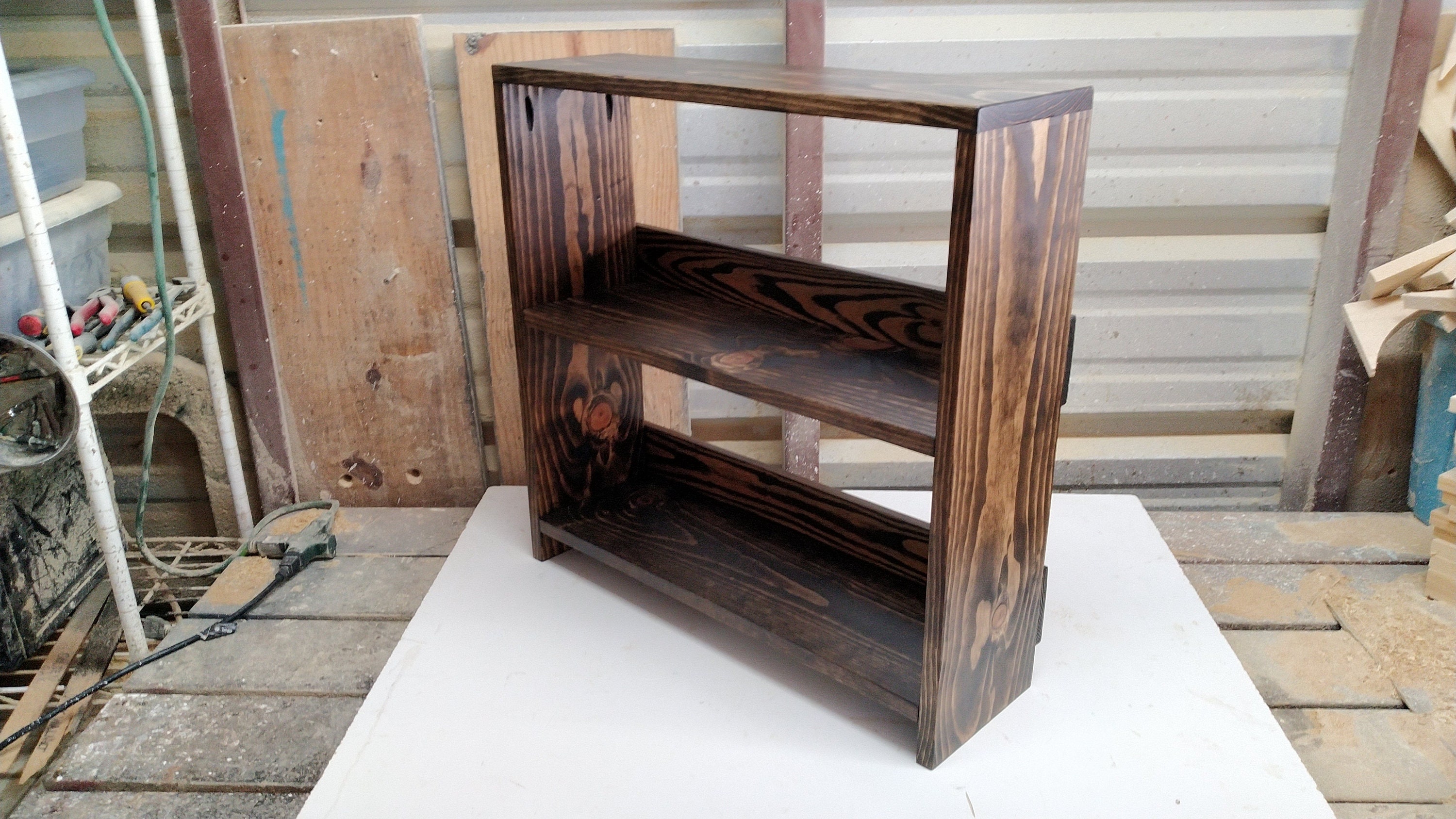 Small Pine Wood Bookcase | Wooden Bookshelf | Wood Shelf Unit | Ships Fully Built | Dark Walnut Stain | Handcrafted in the USA