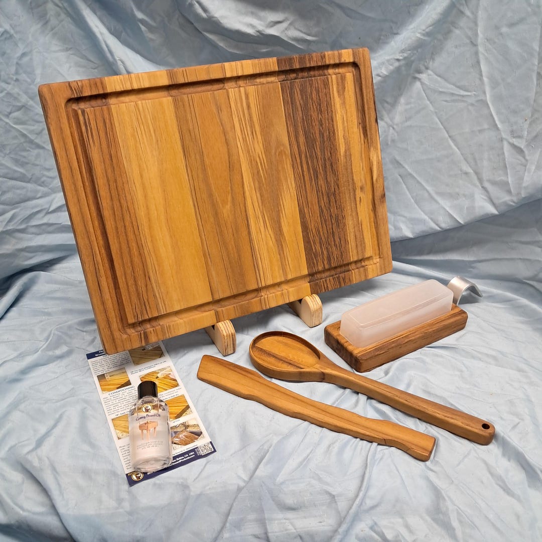 Professional Kitchen Utensil Cooking Bundle | Solid Teak Wood Cutting ...