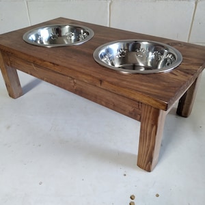 Large Wooden Dog Bowl Stand, Stained Wood Finish | Raised Feeding Stand for Pets | Wood Pet Bowl Holder | Handcrafted in the USA