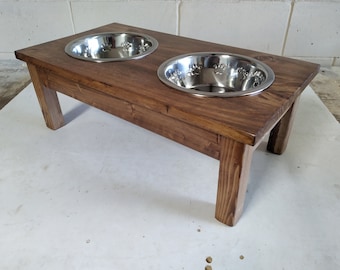 Large Wooden Dog Bowl Stand, Early American Wood Finish | Raised Feeding Stand for Pets | Wood Pet Bowl Holder | Handcrafted in the USA