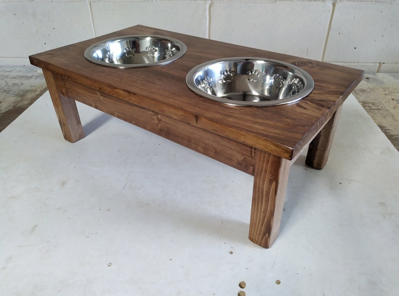 Large Wooden Dog Bowl Stand Stained Wood Finish Raised - Etsy
