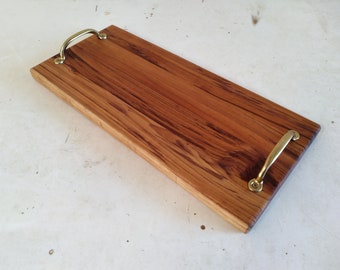 Teak Wood Charcuterie Board with Brass Handles | Solid Wood Cheese Board Butter Board | Decorative Cutting Board | Handcrafted in the USA