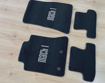 For FORD Mustang Floor Mats Carpet BLACK Silver Mach 1  Embroideried (2015-2026)