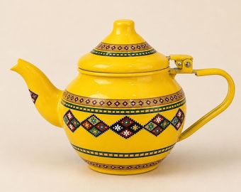 Yellow Moroccan-Style Enamel Teapot, Traditional Mint Tea Kettle, Colorful Boho Kitchen Decor, Tea Lover Gift