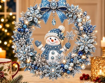 Christmas Wreath Diamond Painting Kit, 5D Diamond Art Wreath, Snowman Reindeer Cardinal Wreath Decor