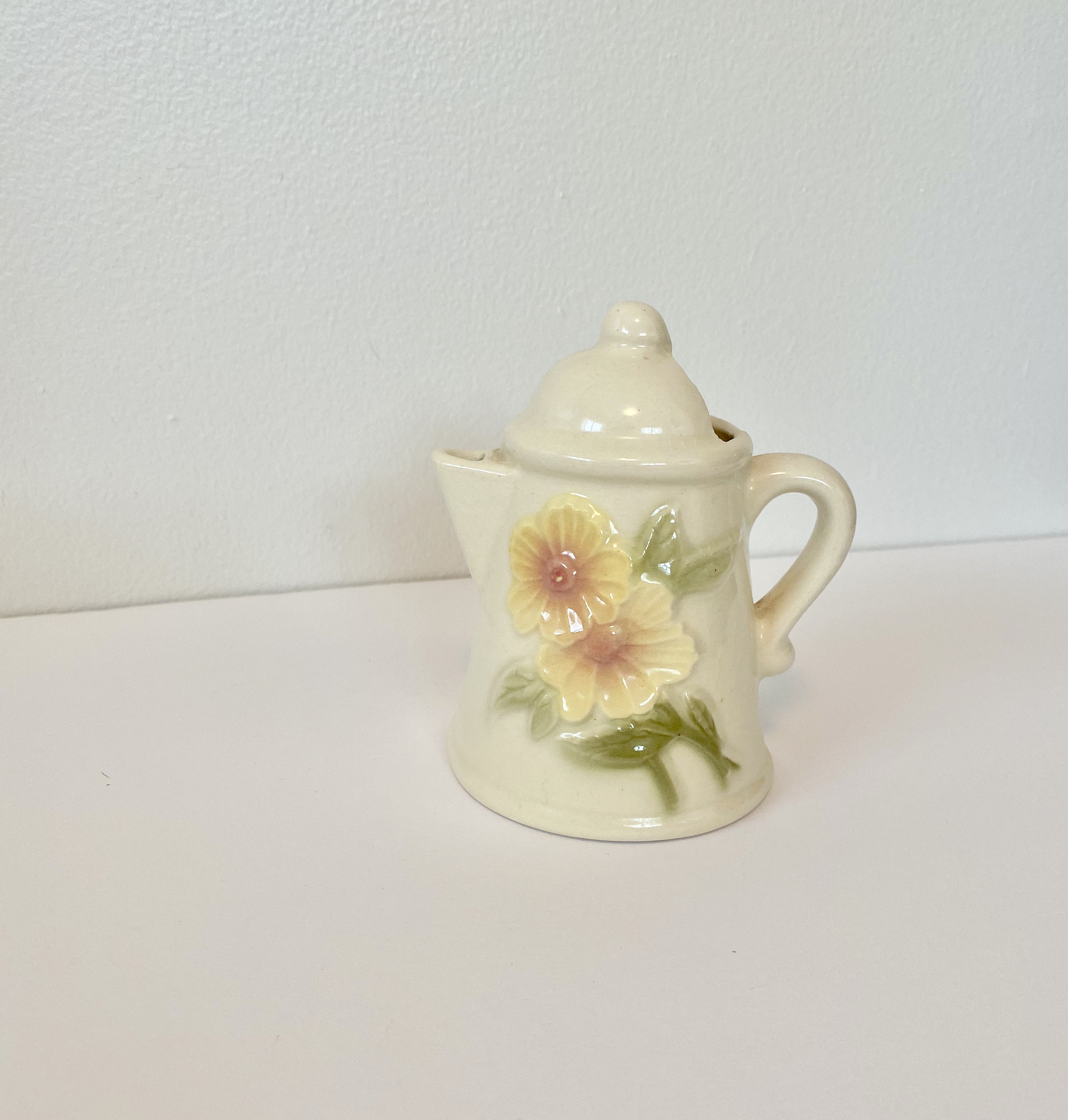 Vintage Yellow & Green Floral Pitcher Vase with Handle. Yellow Etsy