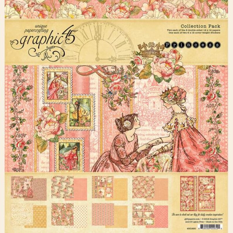12x12 Paper Pack with Sticker Sheet !! GRAPHiC 45~ PRINCESS COLLECTION PACK Brand New !