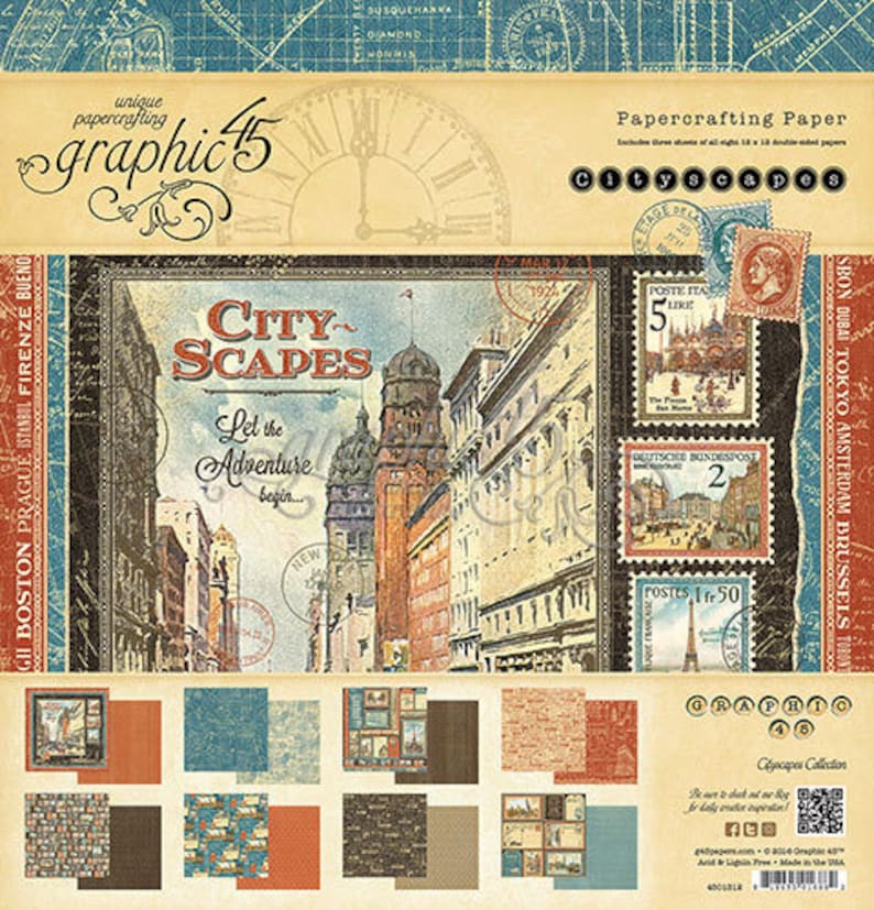 CITYSCAPES ReTIRED !! GRAPHiC 45 Paper Pad 12x12 Brand New- VICTORiAN style BIG CITIES THeME
