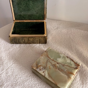 Vintage Grön Onyx & Räfflad Marmor Smyckeslåda Set • MCM Sminkfack