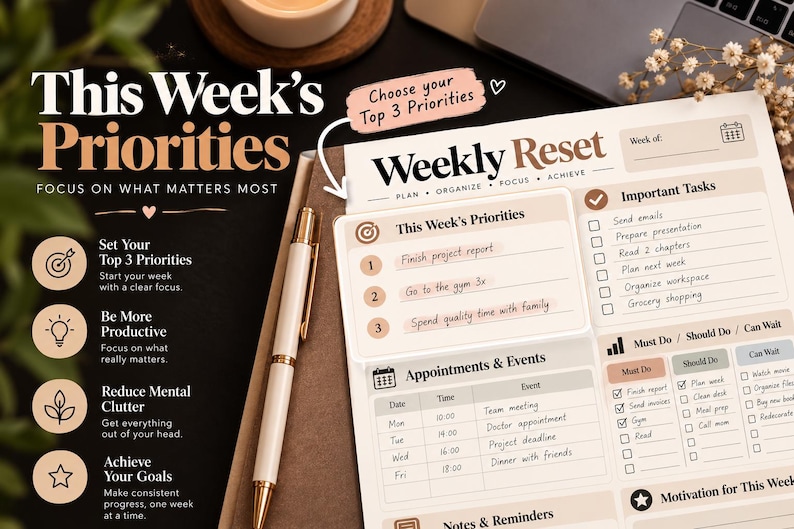 Weekly Reset Planner Printable | Productivity Organizer, To-do List ...