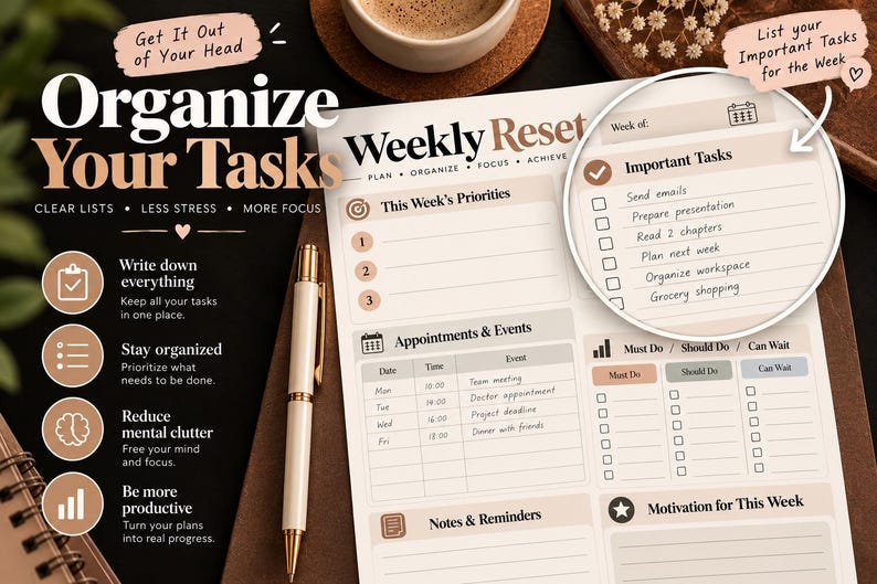 Weekly Reset Planner Printable | Productivity Organizer, To-do List ...