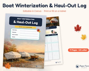 Printbare checklist voor winterklaar maken van de boot en logboek voor het uit het water halen | Logboek voor winterstalling, afmeren en voorjaarslancering | Cadeau voor booteigenaren