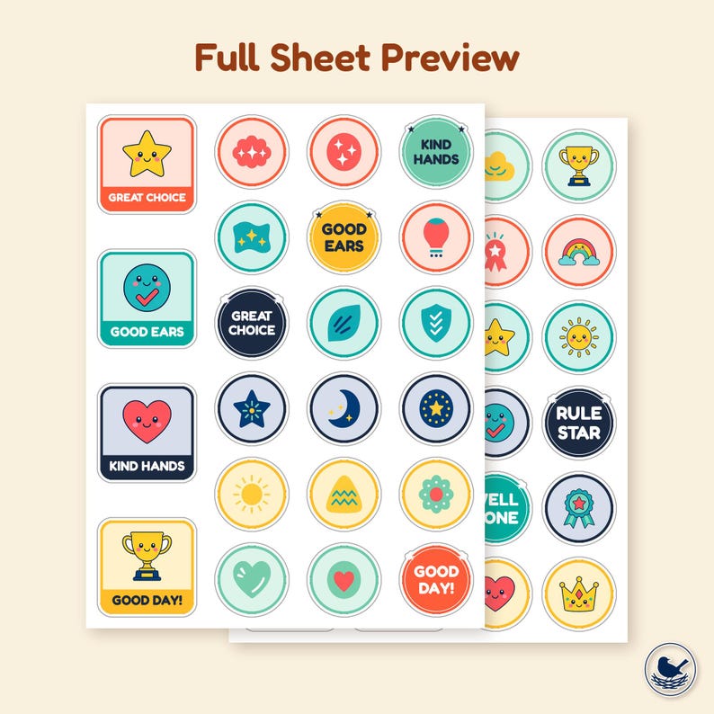 Behavior Chart Printable Stickers, Kids Reward Stickers Sheet, Digital ...