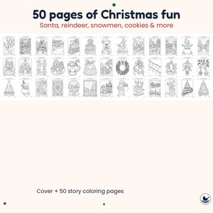 K&ouml;nnte beinhalten: Eine Sammlung von 50 schwarz-wei&szlig;en Malvorlagen zum Thema Weihnachten mit Weihnachtsmann, Rentieren, Schneem&auml;nnern und Keksen. Der Text lautet 50 pages of Christmas fun, Santa, reindeer, snowmen, cookies & more und Cover + 50 story coloring pages.