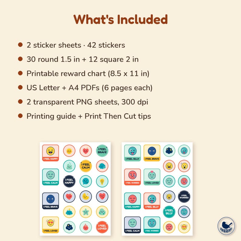 Sticker Feeling Positive Emoji Feelings Printable Stickers, Kids Reward Stickers Sheet, Digital ...