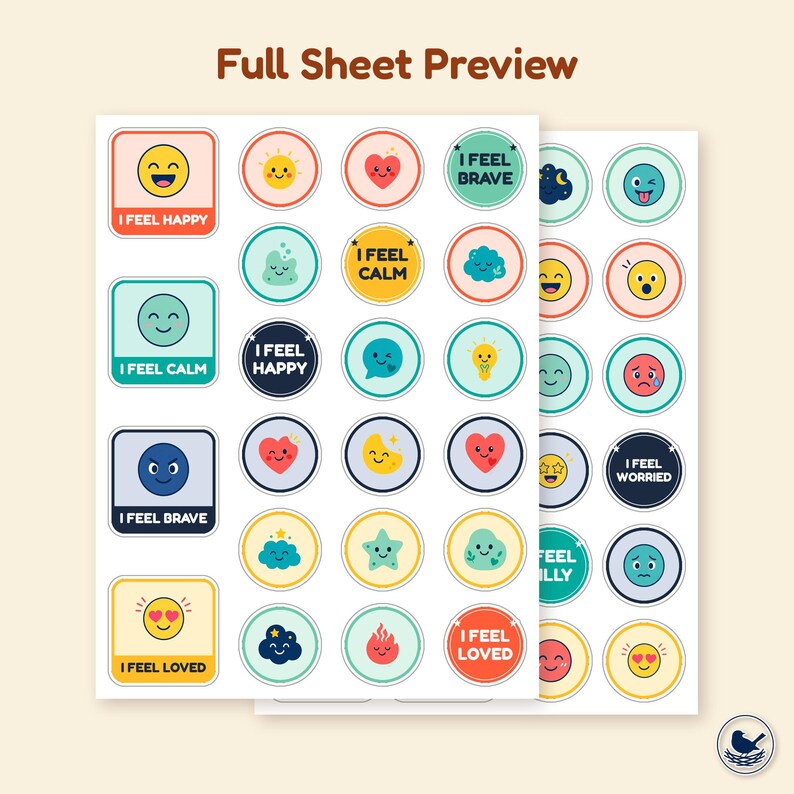 Sticker Feeling Positive Emoji Feelings Printable Stickers, Kids Reward Stickers Sheet, Digital ...