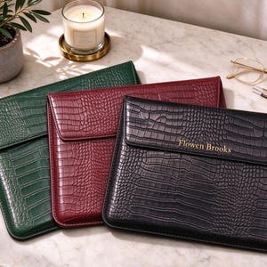 Personalized Crocodile Print Leather Laptop Sleeve, MacBook Computer Sleeve With Stand, 13" 15 inch Case For Macbook Case, Gifts for Her