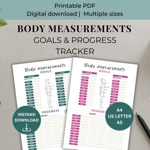 Strumento di monitoraggio delle misure corporee / Pagina stampabile per il monitoraggio degli obiettivi e dei progressi / Tabella di misurazione per la perdita di peso in formato PDF