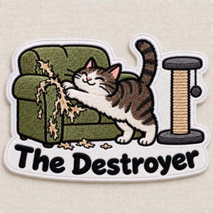 The Destroyer Cat Embroidered Patch, Funny Tabby Cat Lover Gift