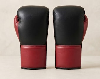 Guantes de boxeo de cuero negro y rojo / Entrenamiento, sparring, deportes de combate