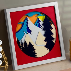 Skiktad bergslandskap skuggbox SVG, pappersklippsmall (digital nedladdning)