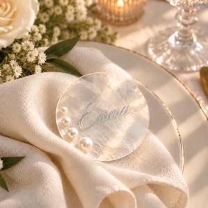 Personalized Wedding Place Cards, Capiz Shell Name Cards, Coastal Wedding Decor, Pearl Wedding Table Settings, Personalized Guest Names Tags