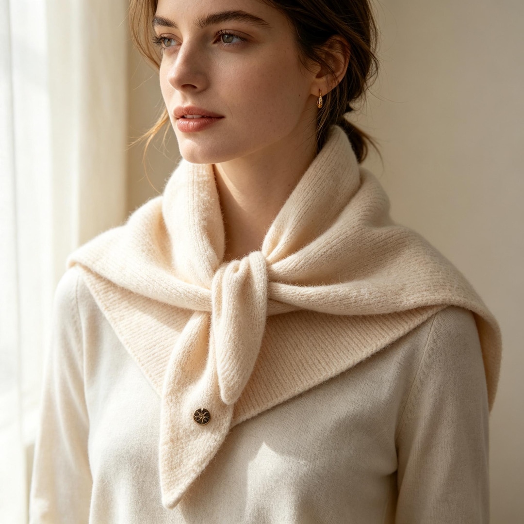 100% Cashmere Triangle Scarf With Button - Soft Neck Warmer Wrap Shawl ...