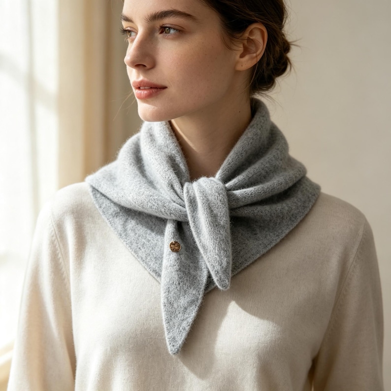 100% Cashmere Triangle Scarf With Button - Soft Neck Warmer Wrap Shawl ...