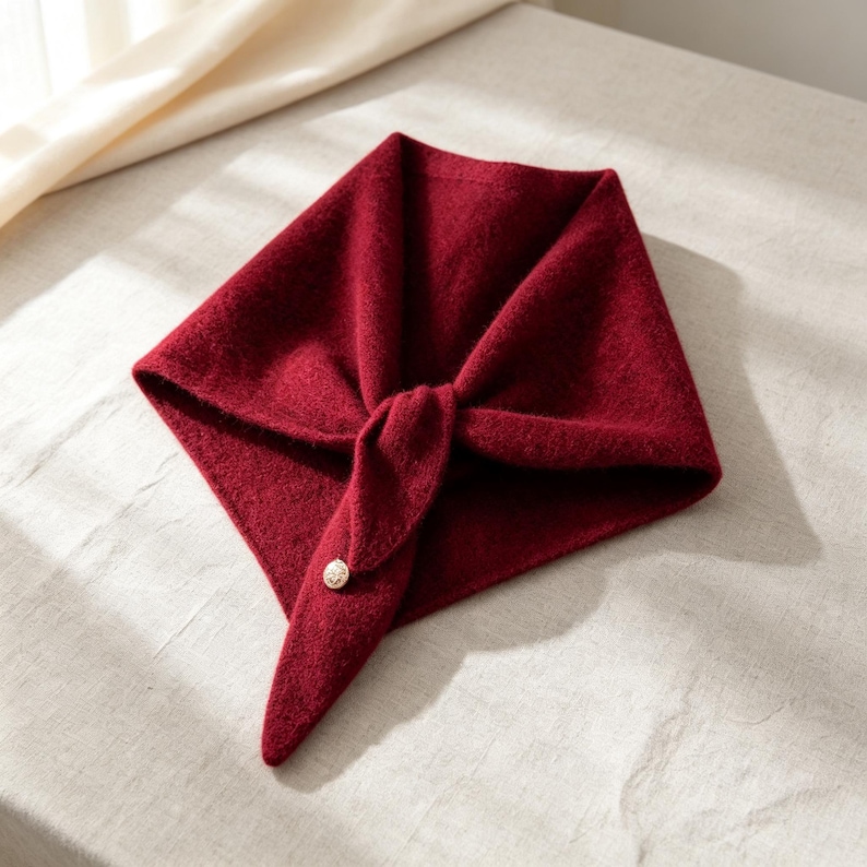 100% Cashmere Triangle Scarf With Button - Soft Neck Warmer Wrap Shawl ...