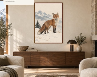 Fox Wall Art Printable, Alpine Animal Print, Mountain Chalet Decor, Rustic Cabin Wall Art, Digital Download