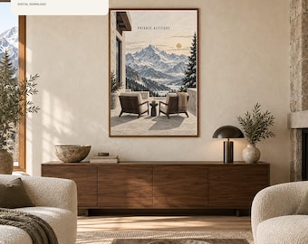 Private Altitude Wall Art Printable, Luxury Chalet Decor, Alpine Cabin Lifestyle Print, Mountain Digital Download