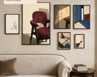Eclectic Gallery Wall Set of 6, Contemporary Printable Wall Art, Editorial Apartment Decor