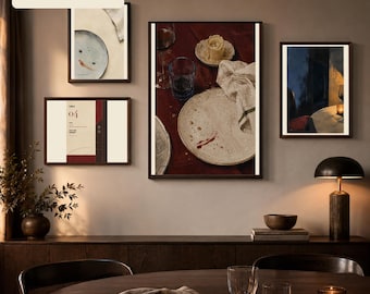 Dining Room Wall Art Set of 4, Editorial Supper Club Prints, Printable Kitchen Gallery Wall